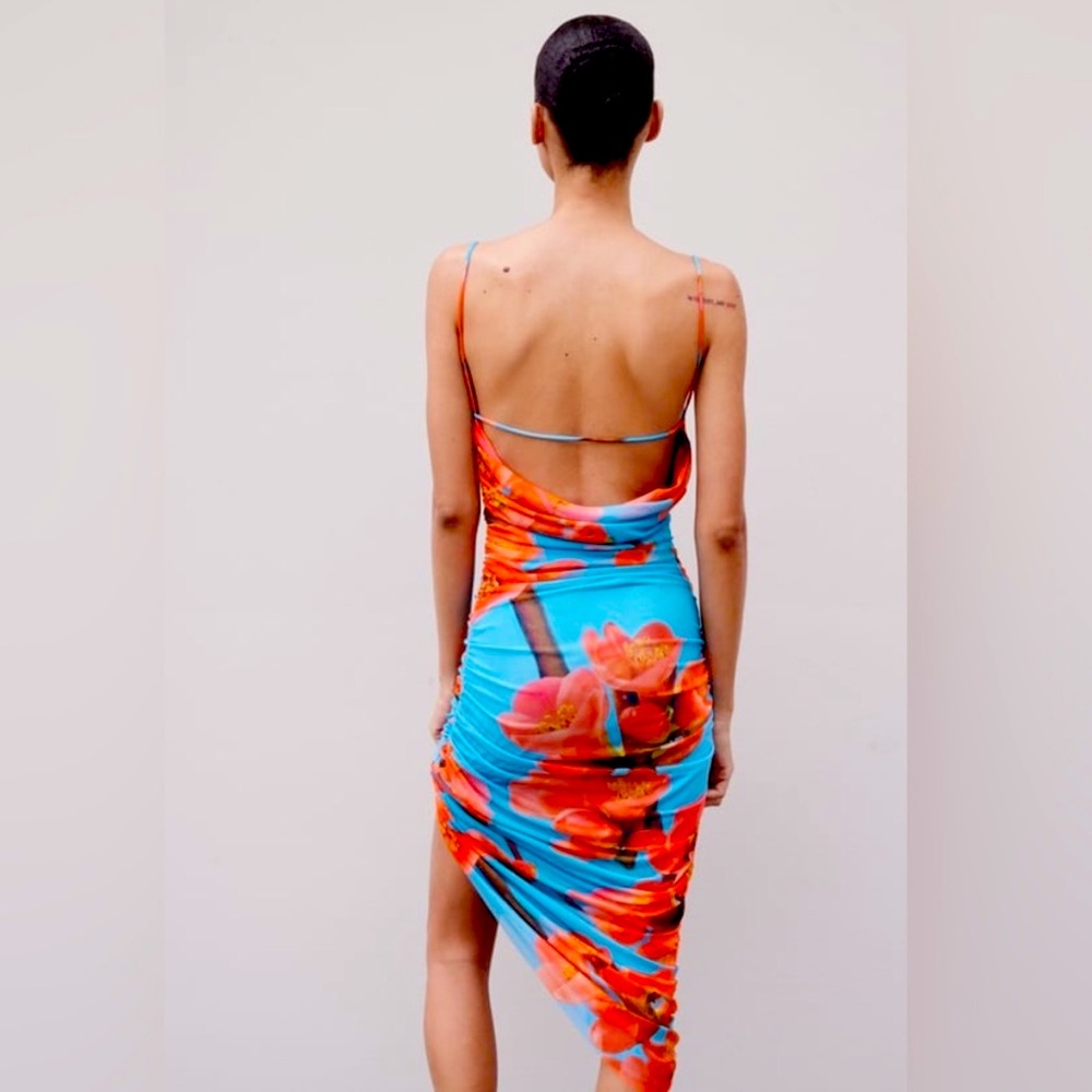 Zara limited edition tulle ruched midi backless dress